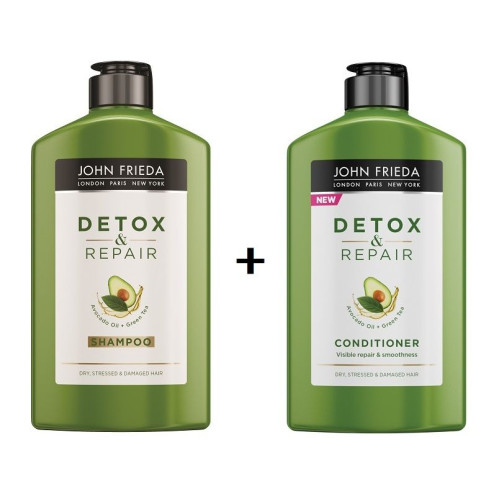 John Frieda Detox and Repair Promo Set Detoxifying Shampoo and Repairing Conditioner for Dry Hair