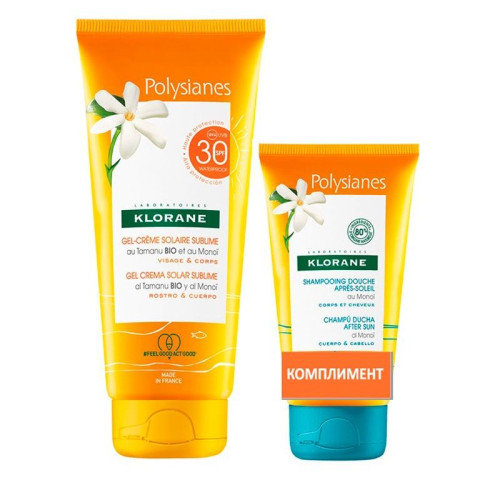 Klorane Polysianes Promo Set Sunscreen Gel-Cream SPF 30+ and After-Sun Shampoo and Shower Gel