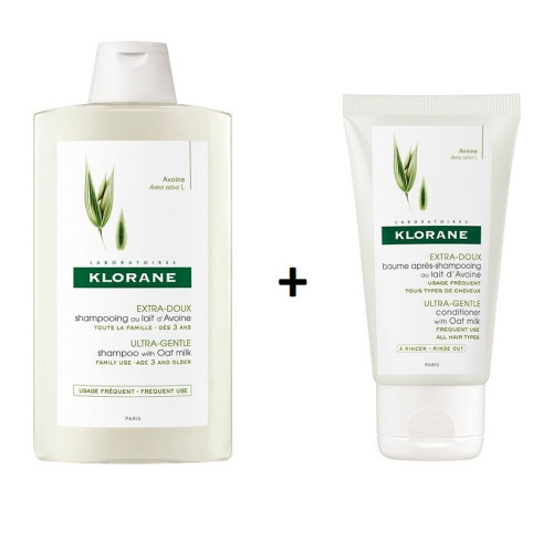Klorane Promo Set Shampoo and Conditioner with Oat Milk for Softness and Shine for All Hair Types