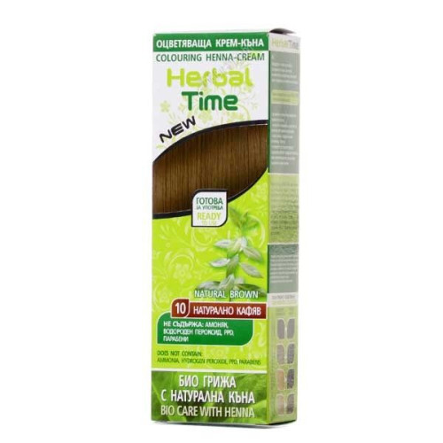 Herbal Time Coloring Cream Henna for Hair Color 10 Natural Brown 2.54 fl oz (75 ml)