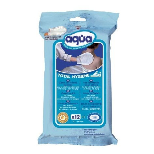 Aqua Total Hygiene Gloves for Waterless Bathing of People with Limited Mobility 12 pcs