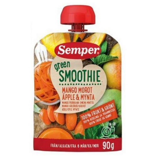 Semper Green Smoothie with Mango Carrot Apple and Mint for Children 6+ Months 3.17 oz (90 g) - 9703