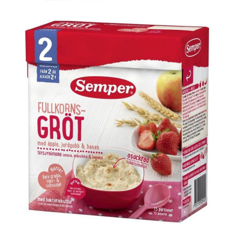 Semper Whole Grain Milk Porridge with Strawberries Apples and Bananas for Children 2+ Years 1.04 lb (470 g) - 2952