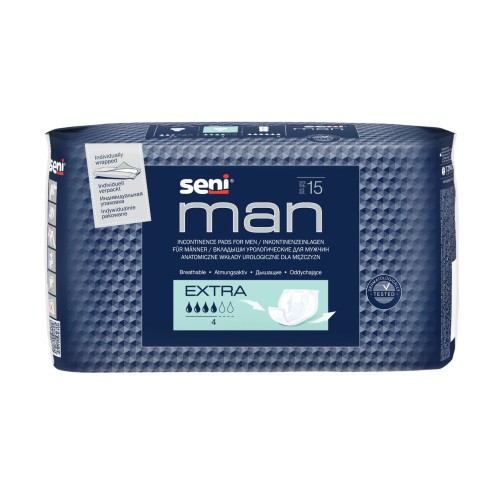 Seni Man Extra Urological Pads for Men with Dribbling and Light Urinary Incontinence 15 pcs