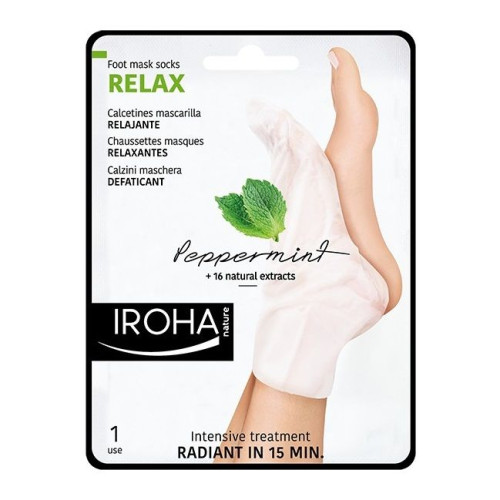 Iroha Peppermint Relax Foot Mask Socks with Menthol Urea and Vitamin E 0.98 fl oz (29 ml)