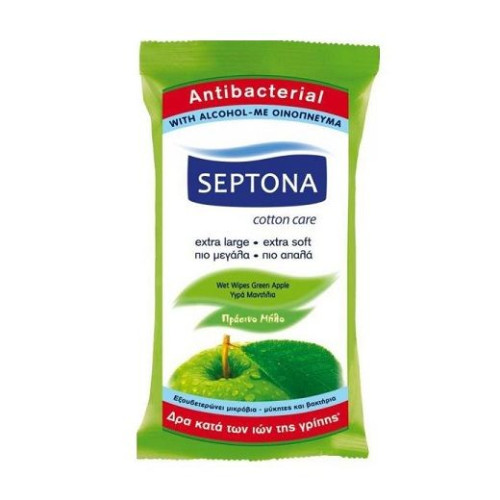Septona Cleansing and Moisturizing Wet Wipes for Hands with Green Apple Scent 15 pcs