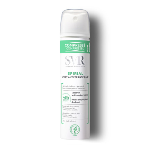 SVR Spirial Intensive Anti-Perspiration Spray Unisex Fragrance-Free 48 Hours 2.54 fl oz (75 ml)