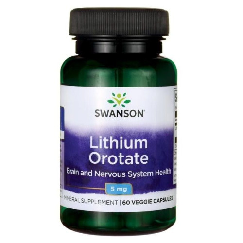 Swanson Lithium Orotate for Stress Nervousness and Insomnia 5 mg 60 Capsules