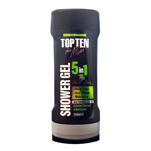 Top Ten for Men 5-in-1 Shower Gel for Men for Face Body Hair Shaving and Moisturizing 8.45 fl oz (250 ml)