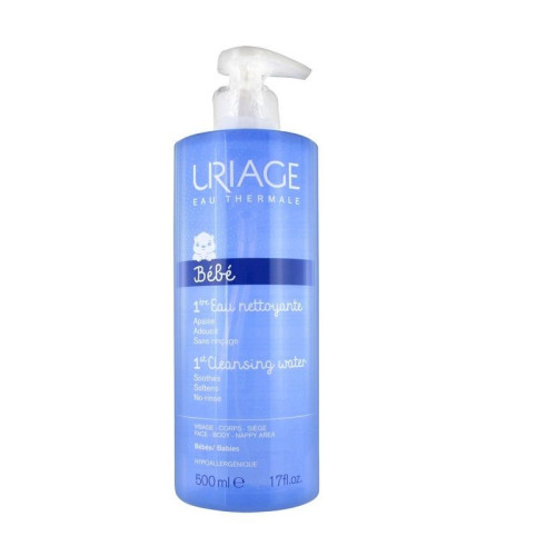 Uriage Bebe 1 Er Eau Cleansing Water for Babies Without Rinsing Moisturizes and Softens the Skin for Face and Body 16.91 fl oz (500 ml)