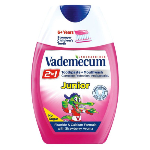 Vademecum Junior 6+ 2 in 1 Children's Toothpaste and Mouthwash Against Cavities Strawberry 2.54 fl oz (75 ml)