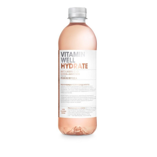Vitamin Well Hydrate Vitamin Water with Rhubarb and Strawberry Flavor 16.91 fl oz (500 ml)