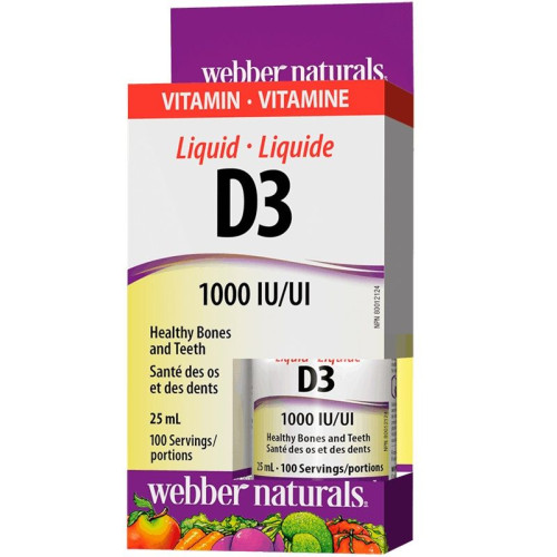 Webber Naturals Vitamin D3 Liquid for Healthy Bones and High Immunity 1000 i.u. 0.85 fl oz (25 ml)