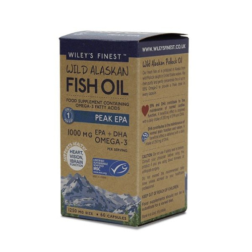 Wiley’s Finest Wild Alaskan Fish Oil Peak Epa Fish Oil for Increased Omega-3 Levels in the Body 1250 mg 60 Capsules