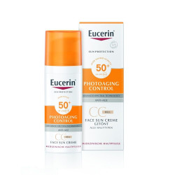 Eucerin Sun Cream Tinted Sun Protection CC cream for Sensitive Skin Slows Down Aging Light Shade SPF 50+ 1.69 fl oz (50 ml)