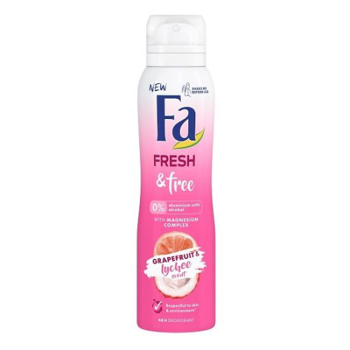Fa Fresh and Free Grapefruit and Lychee Deodorant Spray for Women with Grapefruit and Lychee Fragrance 5.07 fl oz (150 ml)