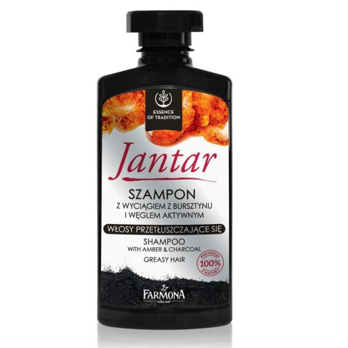Jantar Farmona Essence of Tradition Natural Black Shampoo for Oily Hair with Amber and Charcoal Extract 11.16 fl oz (330 ml)
