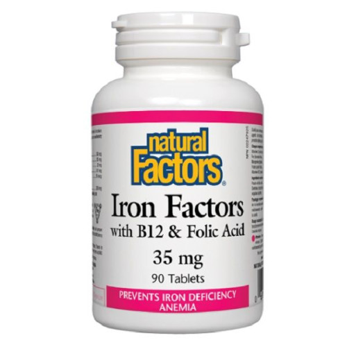 Natural Factors Iron + Vitamin B12 + Folic Acid for More Energy and Vitality 90 Tablets