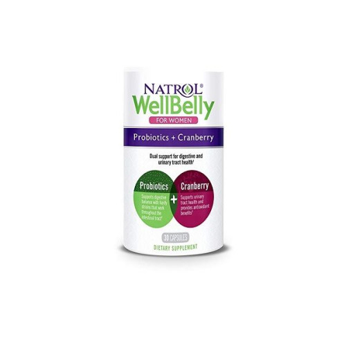 Natrol Wellbelly for Women Probiotics for a Healthy Digestive System with Cranberry 30 Capsules