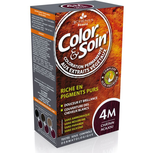 3Chenes Color and Soin Ammonia-Free Hair Dye Color 4M Chestnut Acajou 4.56 fl oz (135 ml)