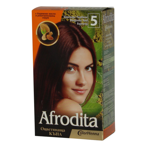 Afrodita Coloring Henna with Almond Oil and Revitalizing Serum Color 5 Burgundy Red 1.76 oz (50 g)