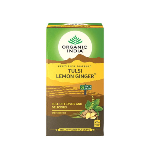 Organic India Tulsi Lemon Ginger Indian Organic Tea Lemon and Ginger 18 Filter Bags