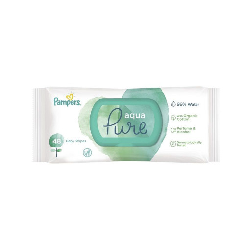 Pampers Aqua Pure Baby Wipes with Organic Cotton and Pure Water 48 pcs