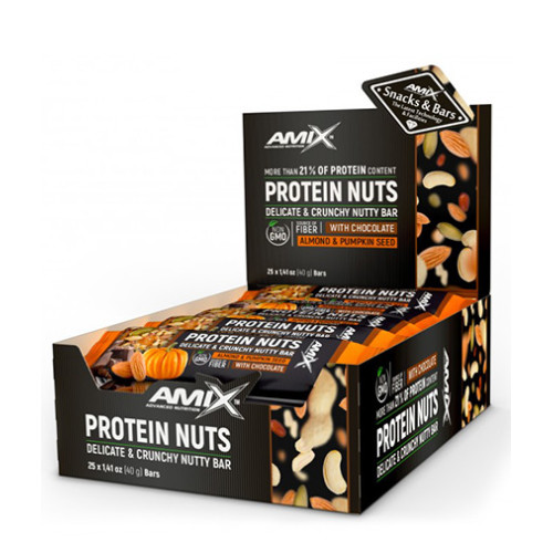 Amix Protein Nuts Crunchy Nutty Bar Box Peanut and Caramel 25 x 1.41 oz (40 g)