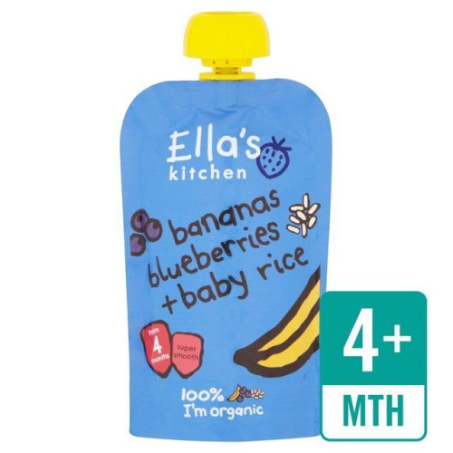 Ella's Kitchen Organic Rice Breakfast Puree with Banana and Blueberries for Children 4+ Months 4.23 oz (120 g)