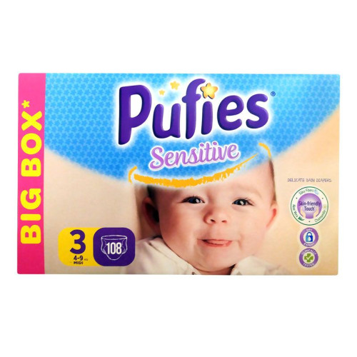 Pufies Sensitive 3 Midi Big Box for Babies and Children 8.8-19.8 lb (4-9 kg) 108 pcs
