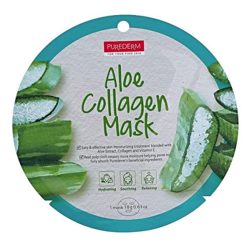 Purederm Hydrating and Soothing Collagen Face Mask with Aloe Vera Extract 1 pc 0.63 oz (18 g)