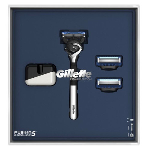 Gillette Fusion 5 Proglide Premium Edition Promo Set for Men Razor 2 Blades and Free Gift Stand