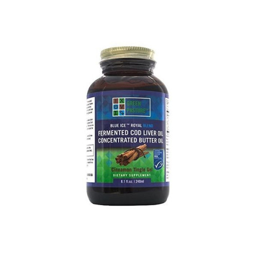 Green Pasture Blue Ice Royal Blend Fish Oil from Black Fermented Cod Liver and Cow Butter with Cinnamon Flavor 8.12 fl oz (240 ml)