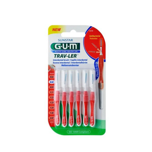 Gum Trav-Ler Interdental Toothbrushes for Gingivitis Prevention 0.03" (0.8 mm) 6 pcs
