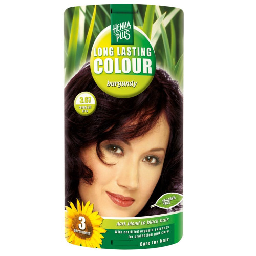 Hennaplus Long Lasting Color Long-Lasting Hair Dye with Organic Extracts Color 3.67 Burgundy