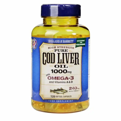 Holland and Barrett Omega-3 Cod Liver Oil for Optimal Health and Vitality 1000 mg 120 Capsules