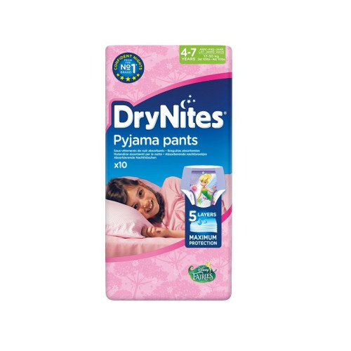 Drynites Pyjama Pants Diapers - Pants for Girls 15.4-66.1 lb (7-30 kg) 10 pcs