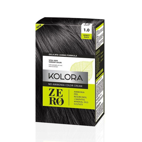 Kolora Zero Ammonia-Free Semi-Permanent Cream Hair Dye 1.0 Intense Black