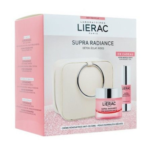 Lierac Supra Radiance Promo Set Restorative Cream for Normal and Dry Skin Eye Serum and Free Bag