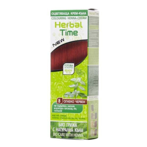 Herbal Time Coloring Cream Henna for Hair Color 08 Fiery Red 2.54 fl oz (75 ml)