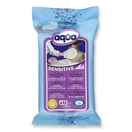 Aqua Sensitive Gloves for Waterless Bathing 12 pcs