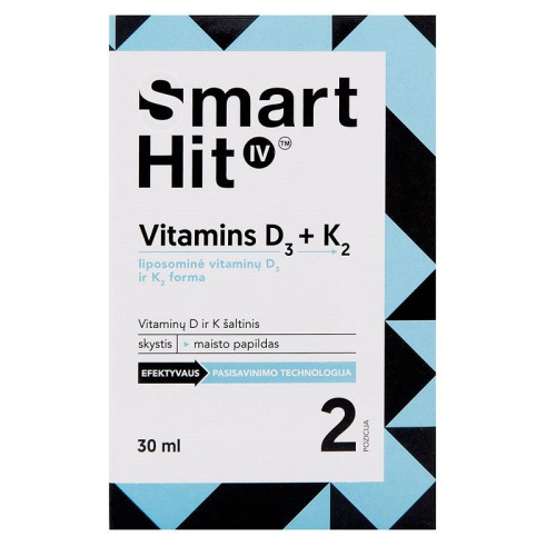 Valentis Smart HIT IV Vitamins D3+K2 for Healthy Bones and Circulatory System 1.01 fl oz (30 ml)