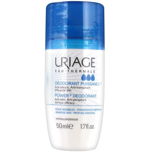 Uriage Power 3 Roll-On Deodorant Protection Against Perspiration for Sensitive Skin 1.69 fl oz (50 ml)