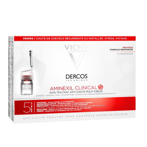 Vichy Dercos Aminexil Clinical 5 Anti-Hair Loss Treatment for Women 21 Ampoules