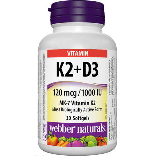 Webber Naturals Vitamin K2 and D3 for Healthy Bones Joints and Teeth 30 Capsules