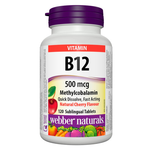 Webber Naturals B12 for Tone and Energy with Cherry Flavor 500 mcg 120 Tablets