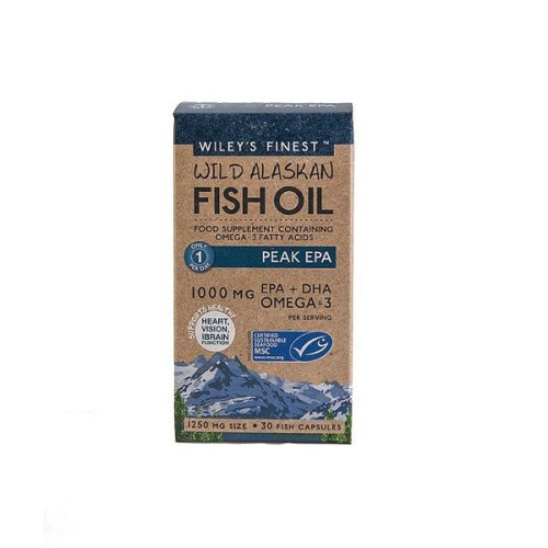Wiley's Finest Wild Alaskan Fish Oil Peak Epa Fish Oil for More Omega-3 in the Body 1250 mg 30 Capsules