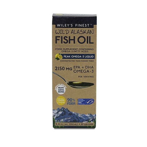 Wiley's Finest Wild Alaskan Fish Oil Peak Omega-3 Liquid Fish Oil Omega-3 Syrup with Lemon Flavor 4.23 fl oz (125 ml)