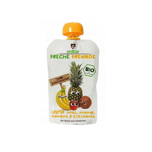 Freche Freunde Organic Fruit Snack - Apple Banana Pineapple Coconut for Children 12+ Months 3.53 oz (100 g)