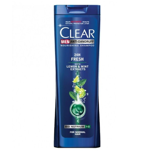Clear Men 24 Hours Fresh Anti-Dandruff Shampoo for Men with Lemon and Mint Extracts 13.53 fl oz (400 ml)